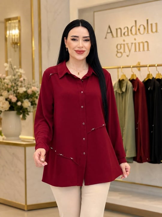 Şerit Taş Polo Yaka Gömlek 5373 T-26 Bordo