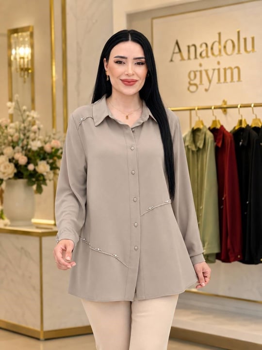 Şerit Taş Polo Yaka Gömlek 5373 T-26 Bej