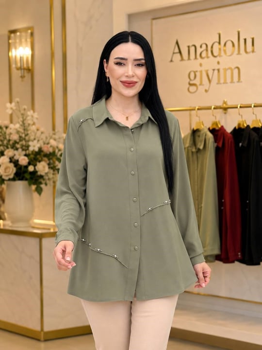 Şerit Taş Polo Yaka Gömlek 5373 T-26 Yeşil