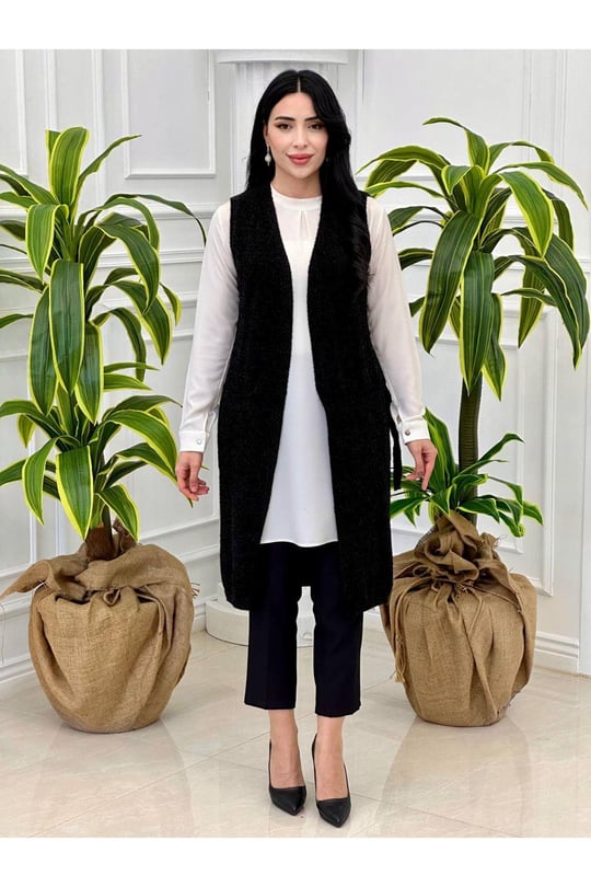 Simli Örme Yelek 3415-Siyah