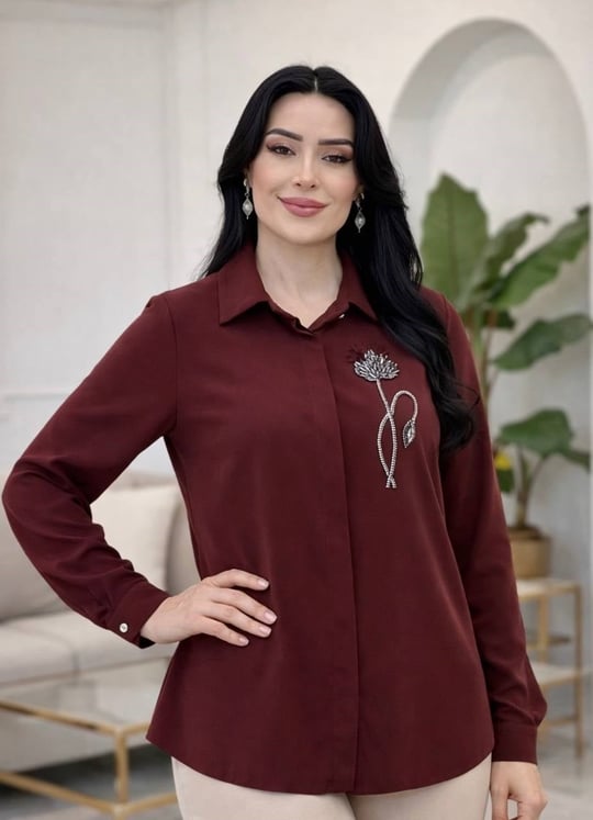 Taş İşleme Kısa Gömlek 1176 T-26 Bordo