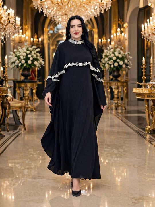 Taş İşleme Seyyar Pelerin Suzanna Elbise 1162 T-26 Siyah