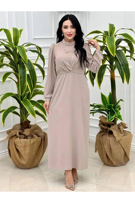Taş Şerit Kalem Elbise 9373-Taş