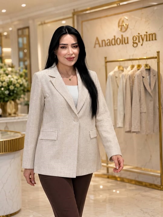 Tek Düğme Keten Blazer Ceket 140267 T-26 Bej