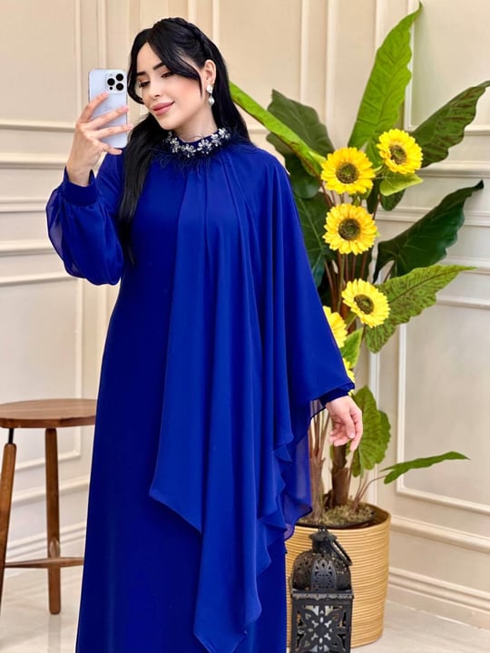 Tek Omuz Pelerin Krep Elbise 4693 E-025 Saks