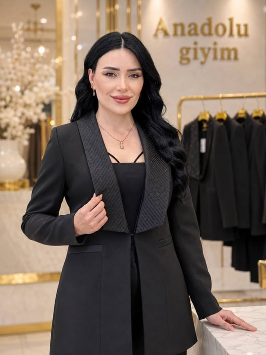 Tokalı Kemer Saten Yaka Pantolon'lu Takım 3028 T-26 Siyah