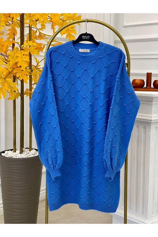 Tomurcuk Desen Tunik 7601-Mavi