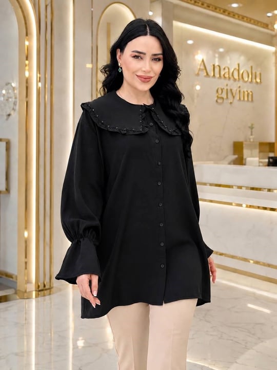 Yakası FırFırlı Trent Gömlek 260157 T-26 Siyah