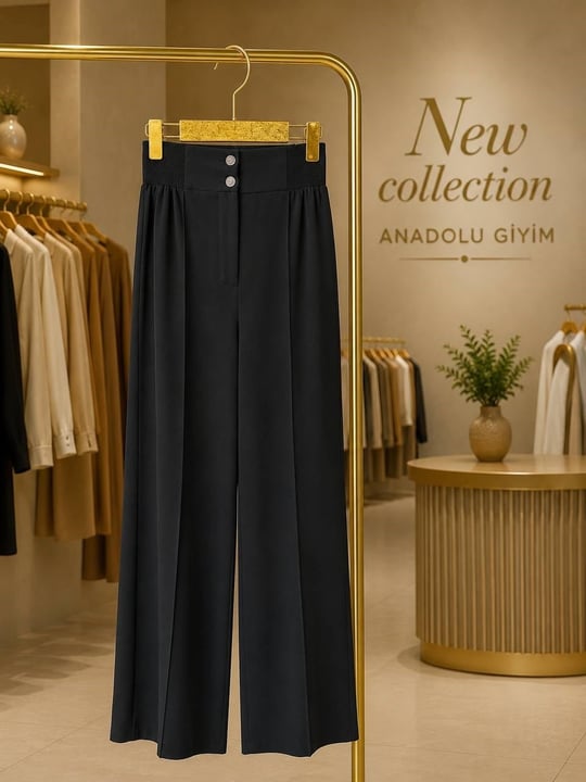 Yan Lastik Palazzo Pantolon 315 T-26 Siyah