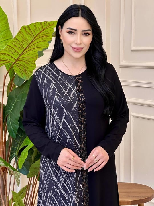 Yarı Desen Anne Penye Elbise 9077 e025 Siyah