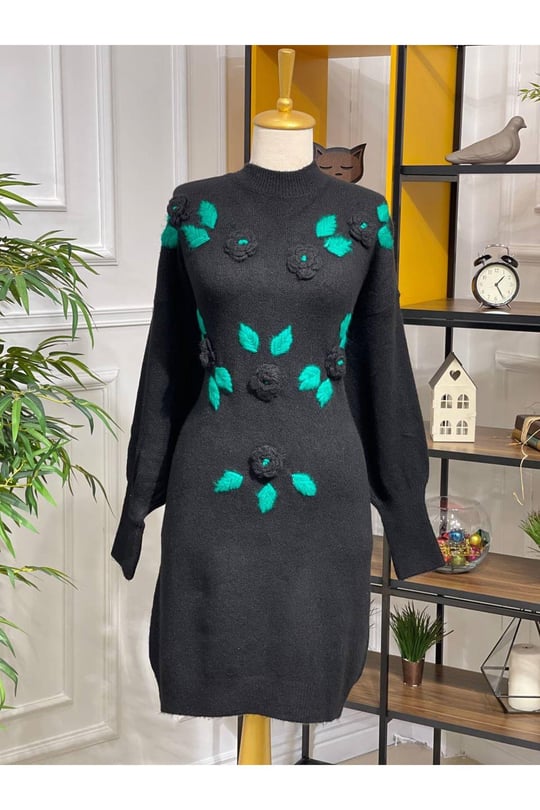 Yumoş Güllü Saloş Tunik 7128-Siyah
