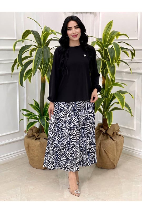 Zebra Desen Etekli Takım 14165-Siyah