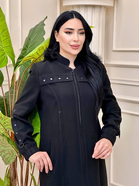 Zimba Detay Kaşe Kaban 549 Siyah