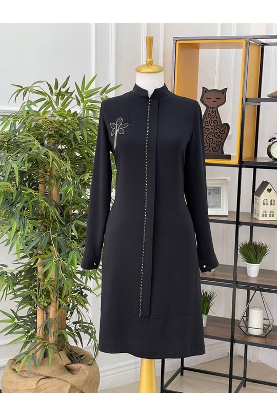 Zincir Yapraklı Tunik 742-Siyah