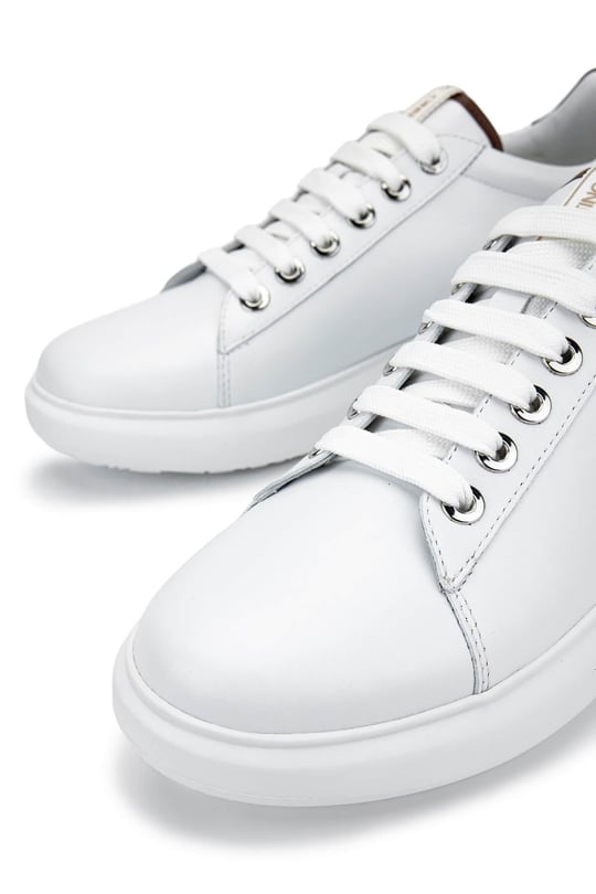 Mario Valentino Unisex Hakiki Deri Beyaz/Kahverengi Sneakers & Spor Ayakkabı