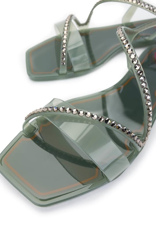 Menghi Kadın Pvc Yeşil Düz Sandalet