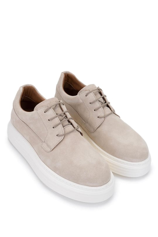 Tamer Tanca Erkek Hakiki Deri Bej Süet Sneaker Ayakkabı