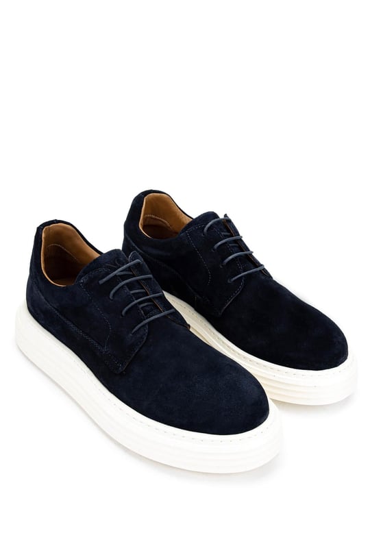 Tamer Tanca Erkek Hakiki Deri Lacivert Süet Sneaker Ayakkabı
