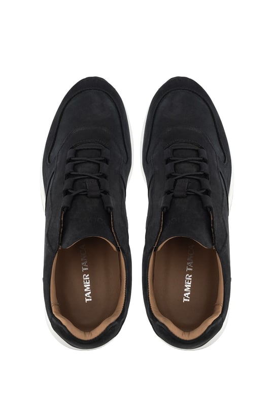 Tamer Tanca Erkek Hakiki Deri Siyah Nubuk Sneakers & Spor Ayakkabı