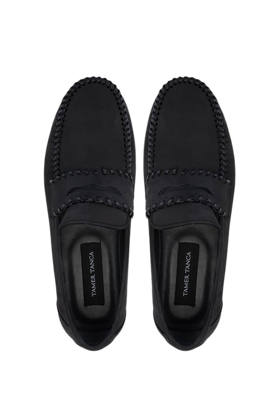 Tamer Tanca Erkek Hakiki Deri Siyah Nubuk Loafer Ayakkabı
