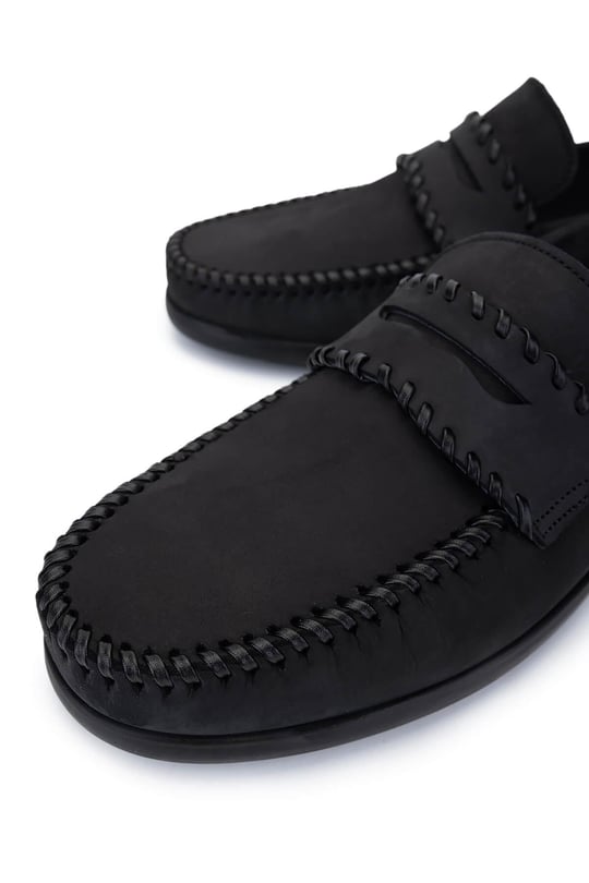 Tamer Tanca Erkek Hakiki Deri Siyah Nubuk Loafer Ayakkabı