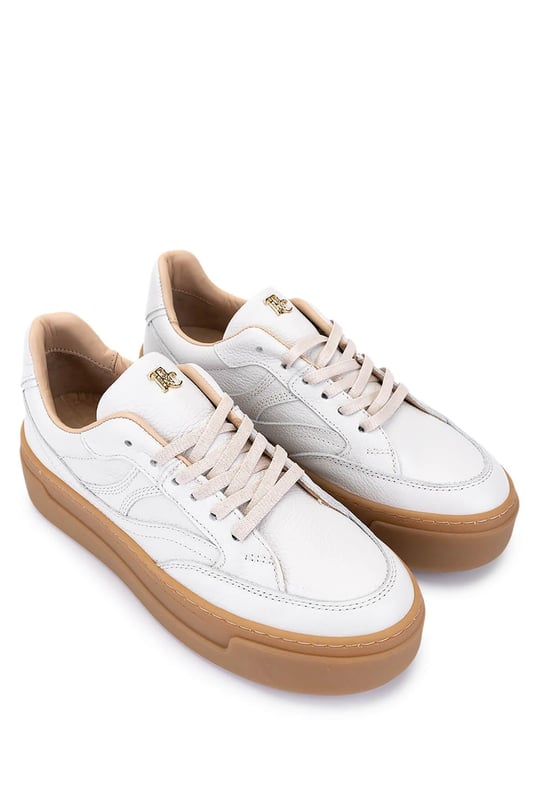 Tamer Tanca Kadın Hakiki Deri Kırık Beyaz Sneakers & Spor Ayakkabı