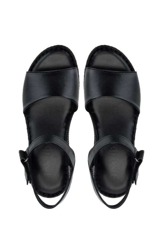 Tamer Tanca Kadın Hakiki Deri Siyah Deri Comfort Sandalet