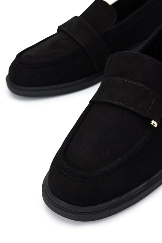 Tamer Tanca Kadın Hakiki Deri Siyah Süet Loafer Ayakkabı