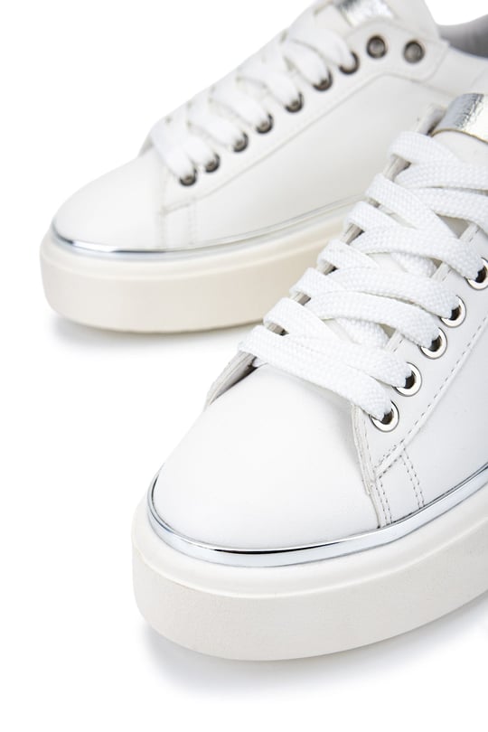 Tamer Tanca Kadın Suni Deri Beyaz/Gümüş Sneakers & Spor Ayakkabı