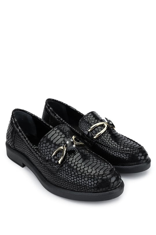 Tamer Tanca Kadın Vegan Siyah Kroko Loafer Ayakkabı
