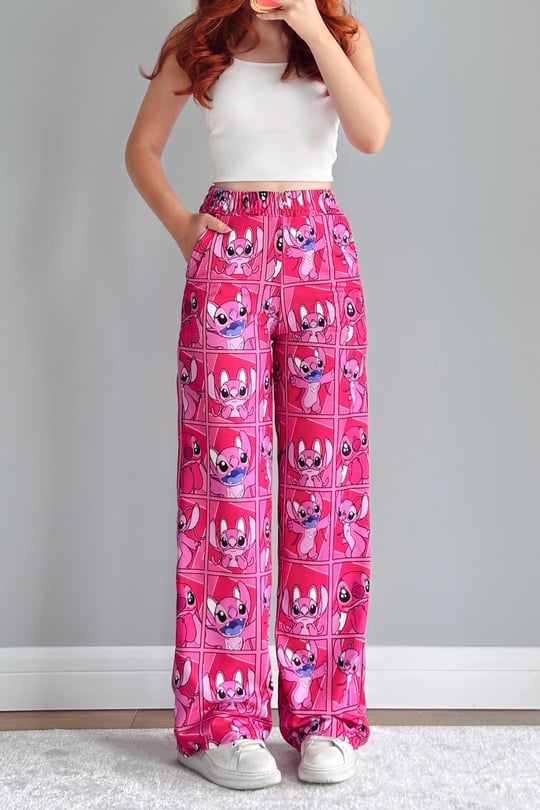 Pembe Unisex Angel Kolaj Bol Paça Eşofman Altı 