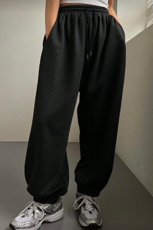 Siyah 3 İplik Şardonlu Jogger Eşofman Altı