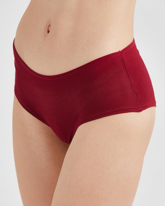 Kadın Dikişsiz Bambu 2li Hipster Külot Bordo Beyaz
