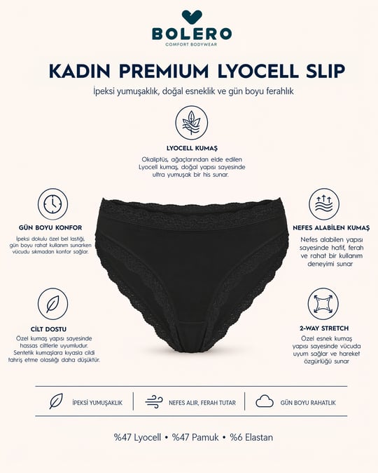 Kadın Premium Lyocell Slip Siyah