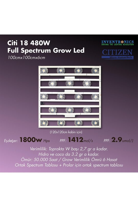 CİTİ 18 PRO 480W Full Spectrum Grow Led Lamba Fiyatı | Growsanat