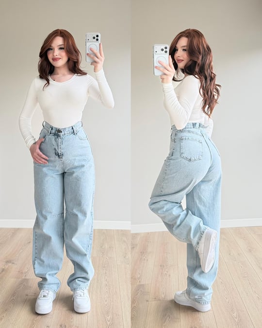 Baggy Viral Bel Tokalı Jean Buz Mavisi