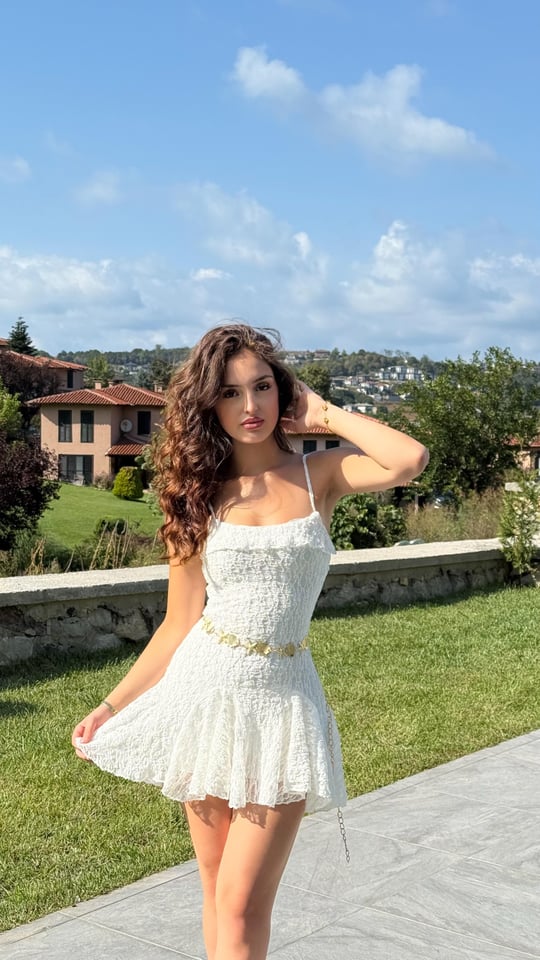 Caroline Dantel Mini Elbise Beyaz