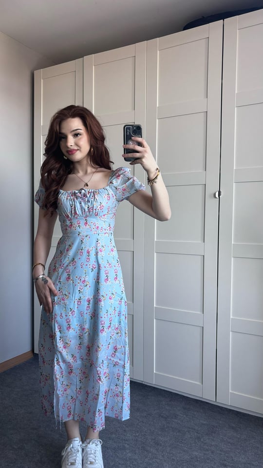 Daniella Çiçekli Mavi Elbise