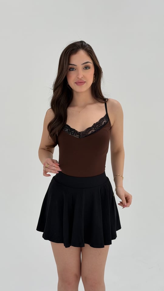 Dantel V Detay Bodysuit Kahverengi