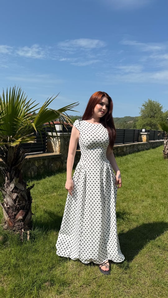 Momy Puantiyeli Elbise Beyaz