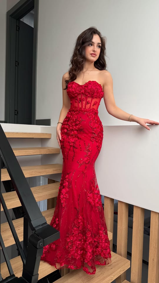 Rose Balık Abiye Kırmızı