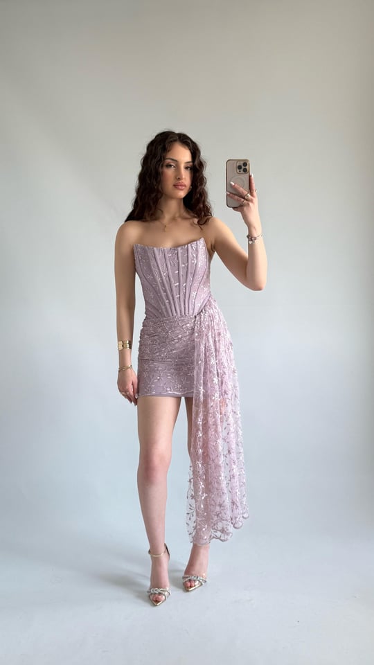 Victoria Dantel Mini Abiye Lila