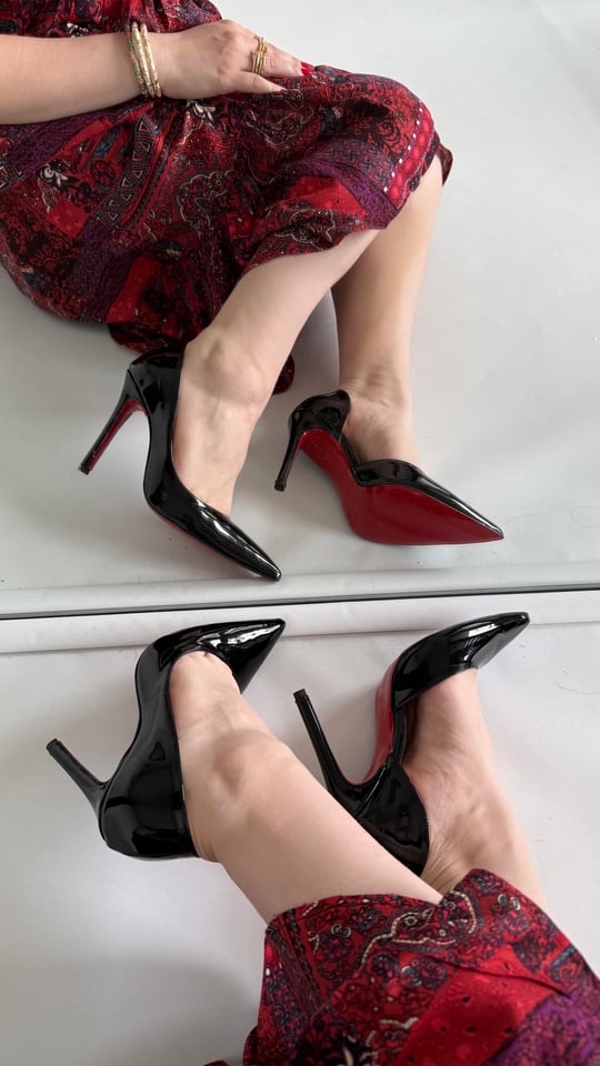 C. Louboutin Asimetrik Kırmızı Alt Siyah Stiletto I AYAKKABI I