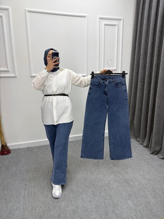 Koyu Kar Mavi Baggy Jean's