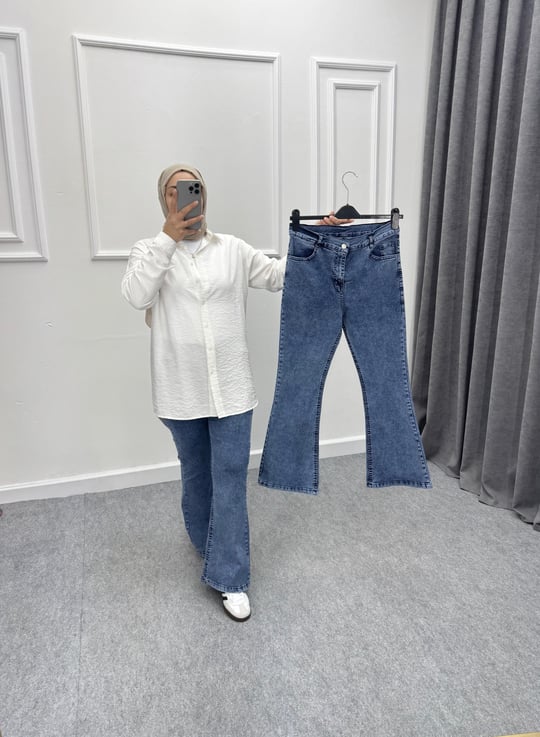 Koyu Kar Mavi İspanyol Paça Jean