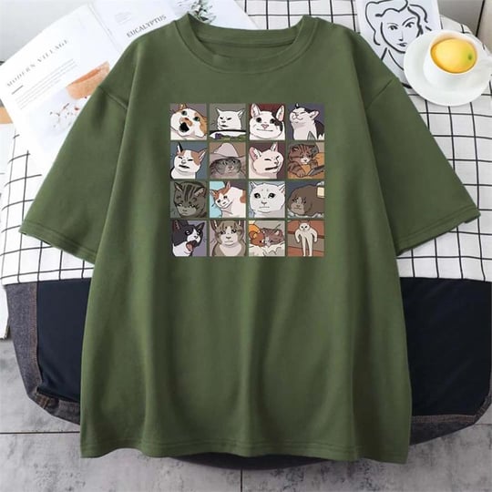 Cat Memes Collage Haki Unisex T-Shirt