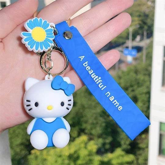Mavi Oturan Hello Kitty Silikon Anahtarlık