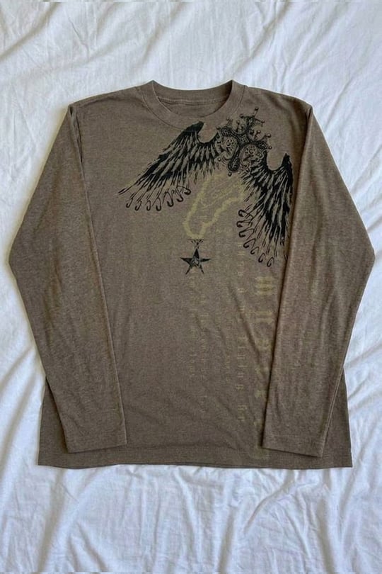 Açık Kahverengi Retro Redemption Cross Cyber Grunge Y2K Crop Sweatshirt