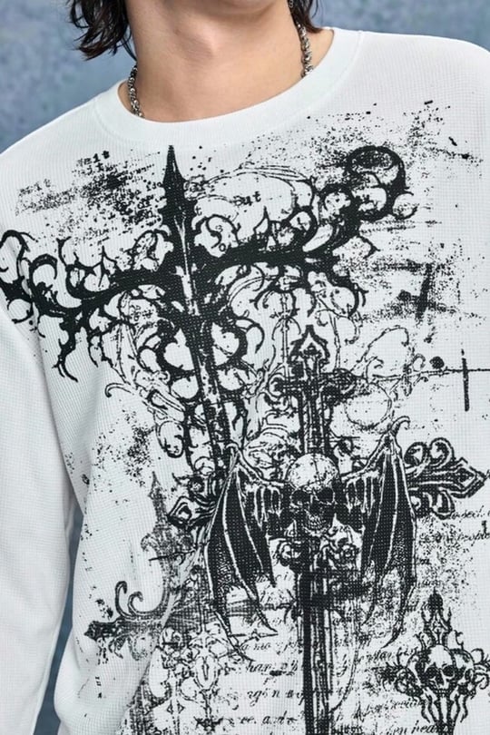 Beyaz Gotik Motifli Skull Harajuku Unisex Sweatshirt