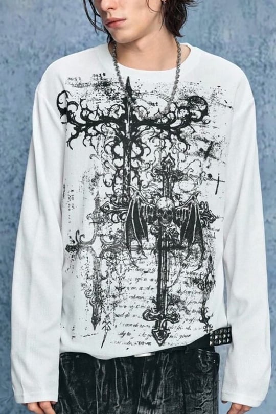 Beyaz Gotik Motifli Skull Harajuku Unisex Sweatshirt